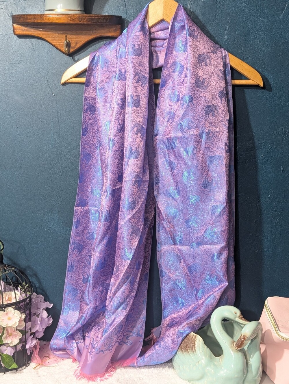 Source Unknown Purple Elephant Print Long Scarf